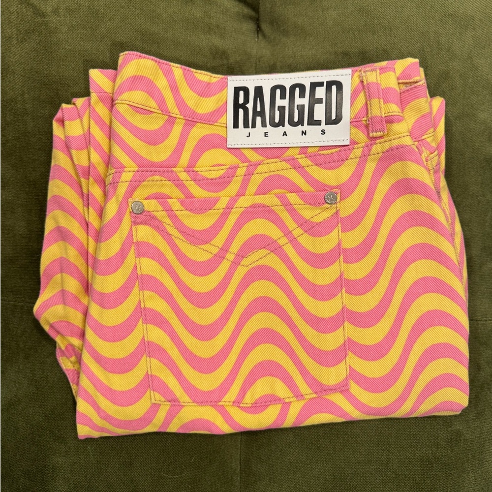The Ragged Priest Pink and Yellow Flare Jeans